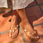 Coastal Glow Beaded Flip Flops – Tan