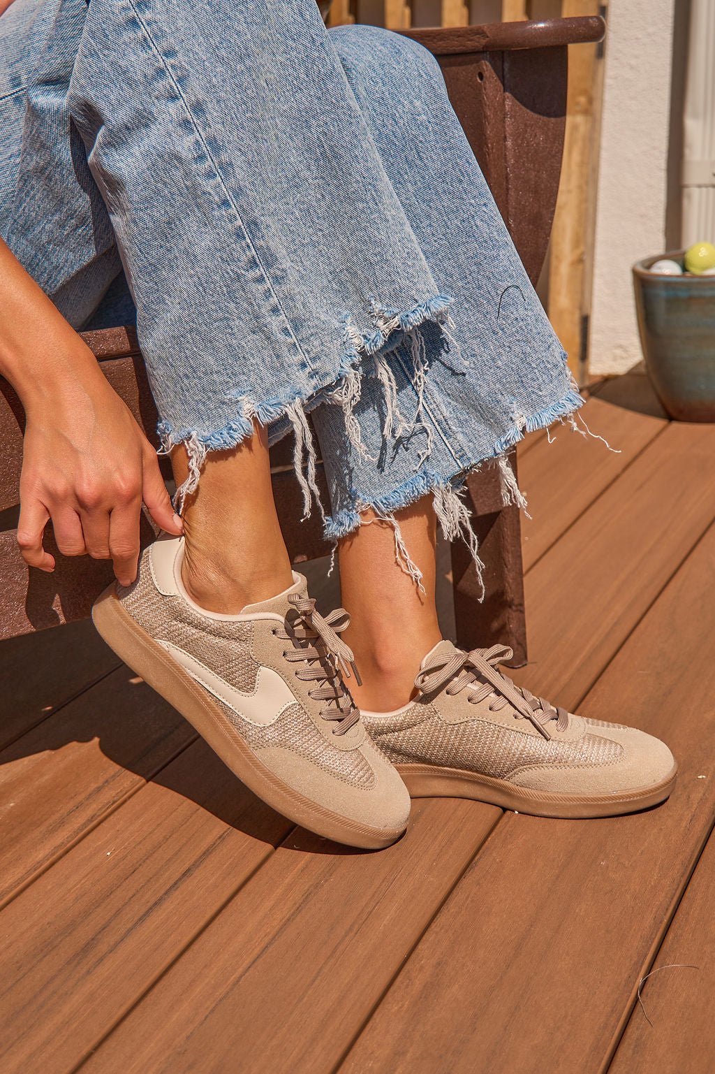 Riviere Taupe Raffia Sneakers